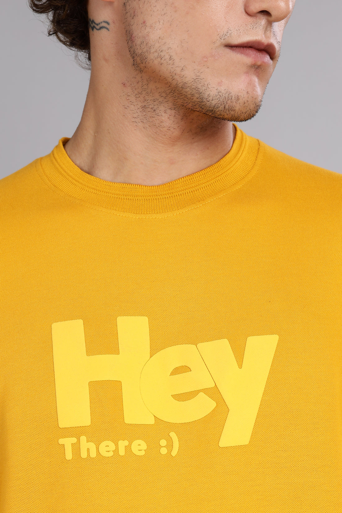 Hey There | Solid Round Neck Regular fit T-Shirt – Mustard Yellow