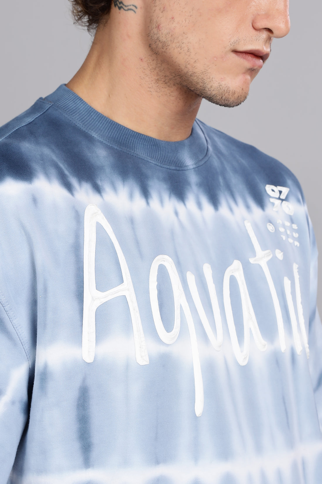 Aquatic | Embossed Tie-Dye Round Neck Relaxed Fit T-Shirt