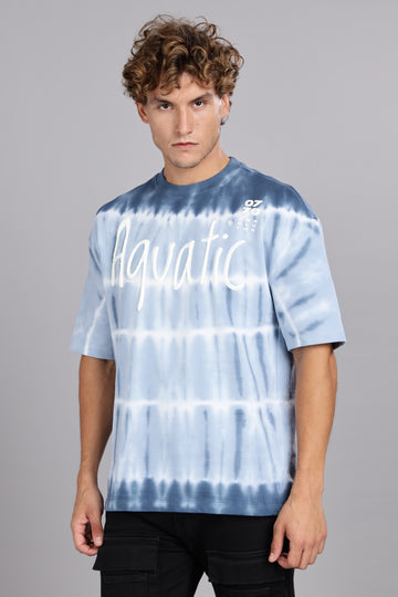 Aquatic | Embossed Tie-Dye Round Neck Relaxed Fit T-Shirt