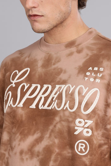 Espresso | Embossed Tie-Dye Round Neck Relaxed Fit T-Shirt