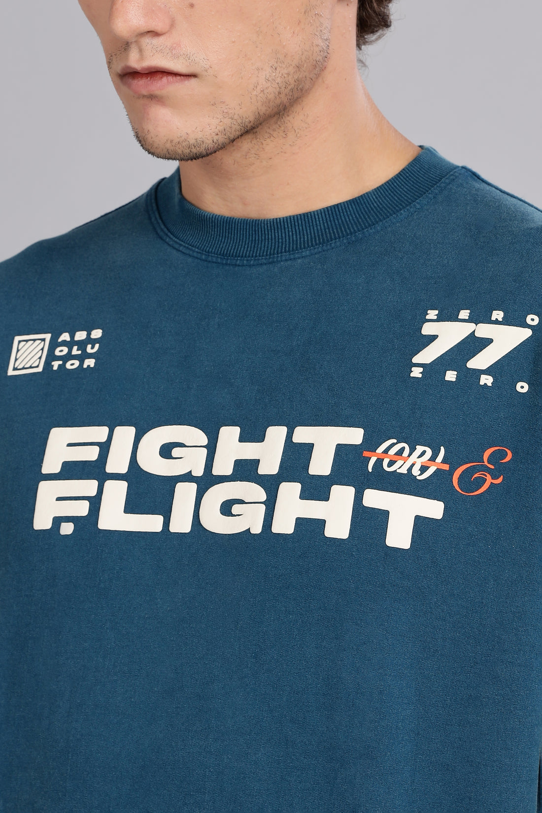 Fight & Flight | Indigo Vintage Wash Round Neck Oversized T-Shirt