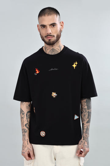 Six Patches Fierce Tiger Oversized Black T-Shirt