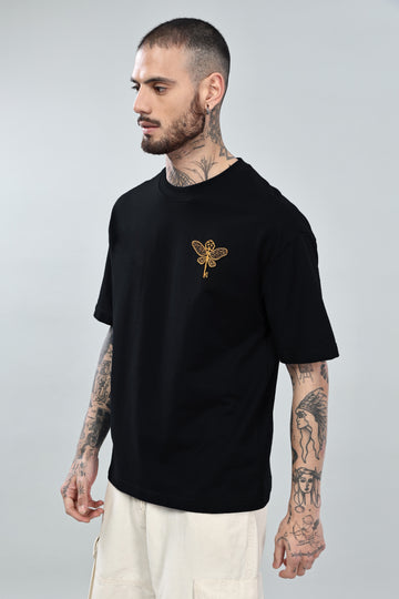 Golden Key Embroidered Oversized Black T-Shirt