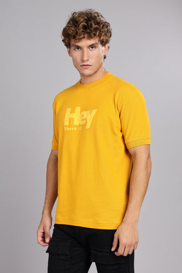 Hey There | Solid Round Neck Regular fit T-Shirt – Mustard Yellow