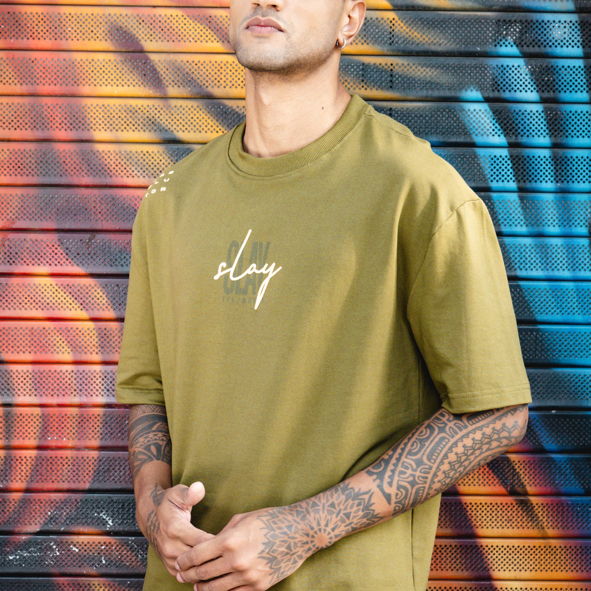 Slay the World Oversized M Green T-Shirt