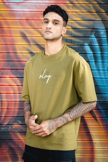 Slay the World Oversized M Green T-Shirt
