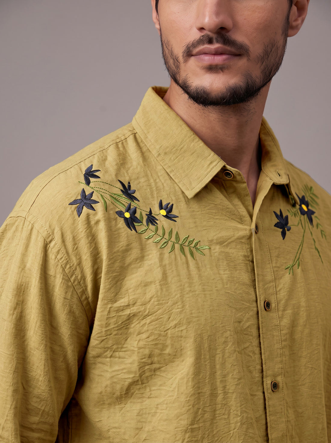 Meadow Gold Wildflower Embroidered Crinkle Shirt