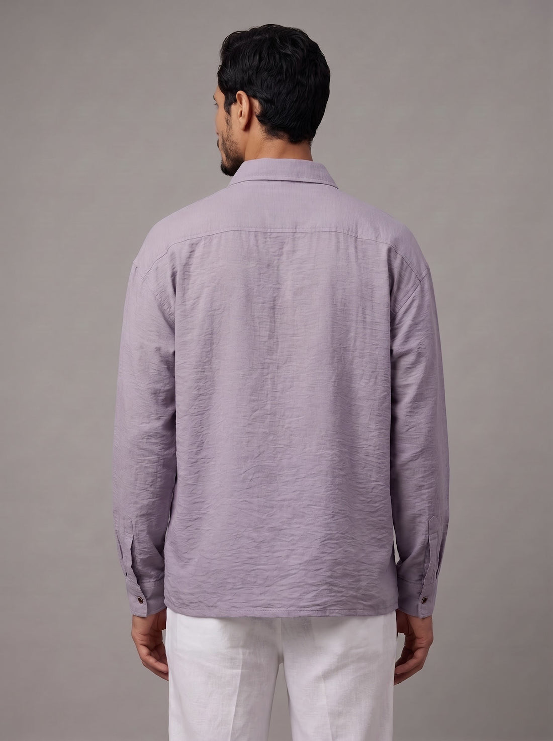 Smoky Lilac Wildflower Embroidered Crinkle Shirt