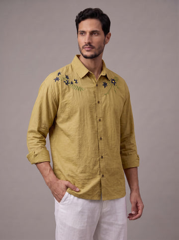 Meadow Gold Wildflower Embroidered Crinkle Shirt